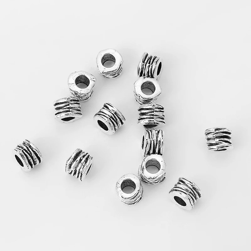 10pcs Tibetan Silver Carved Grain Swirl Slider Beads Spacer Fit 6mm Round Leather Cord Fit DIY Jewelry Making Finding 11x9mm