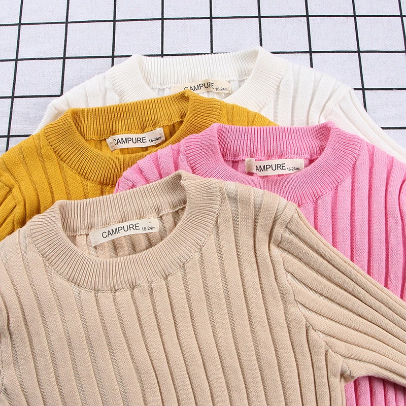 New Girls Sweaters Solid Candy Color Boys Sweaters Autumn New Knitted Baby Girls Ribbed Sweater Kids Clothing Girls Pullover