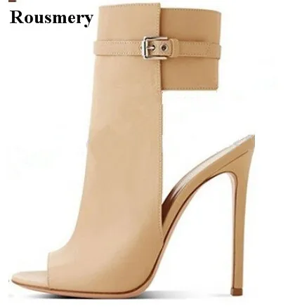 

Spring New Fashion Women Open Toe Suede Leather Cut-out High Heel Ankle Boots Buckle Design Gladiator Boots Sandal Boots