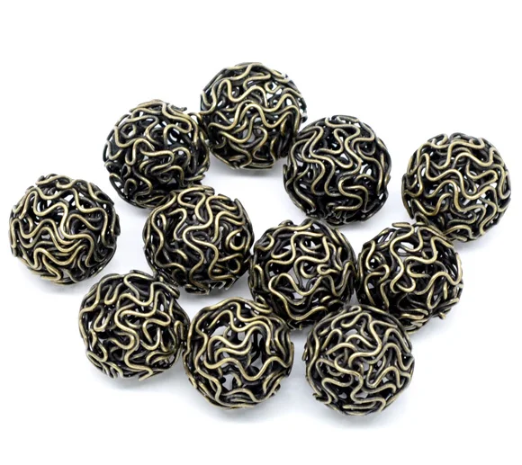 18mm Alloy Twist Wire Beads Ball Antique Bronze Color Flower Hollow Loose Spacer Ball Beads DIY Making Necklace Jewelry,2-20PCs