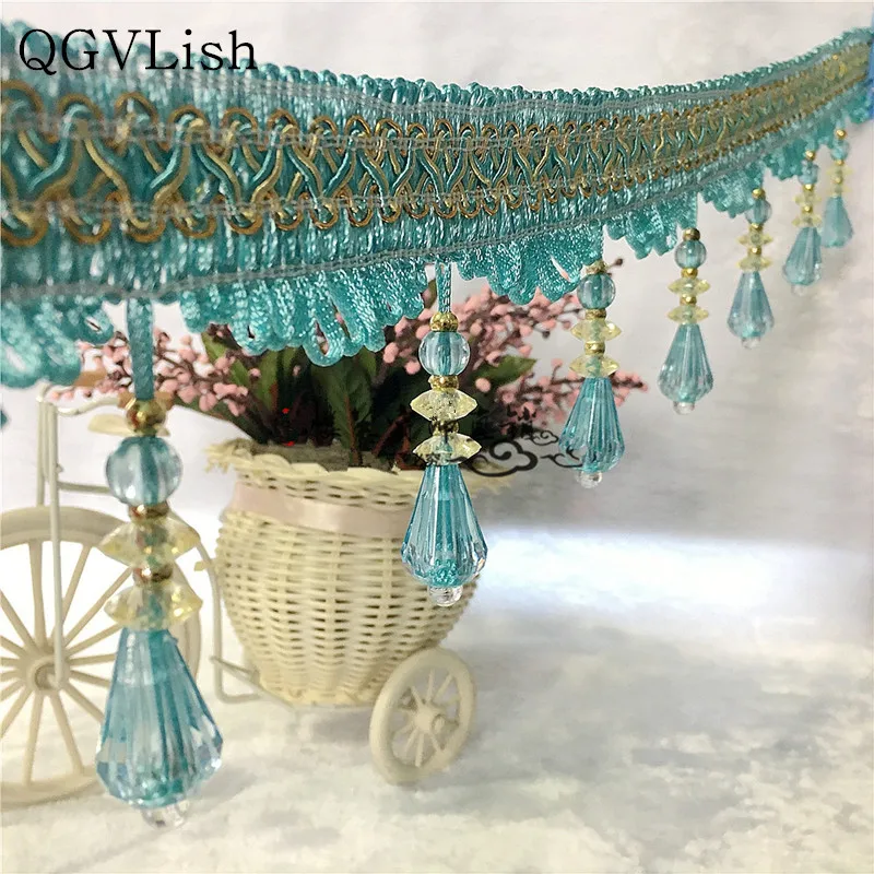 

QGVLish 12M/lot Crystal Beads Curtain Lace Trim DIY Sew Sofa Stage Garment Tassel Fringe Lace Ribbon Belt Curtain Accessories