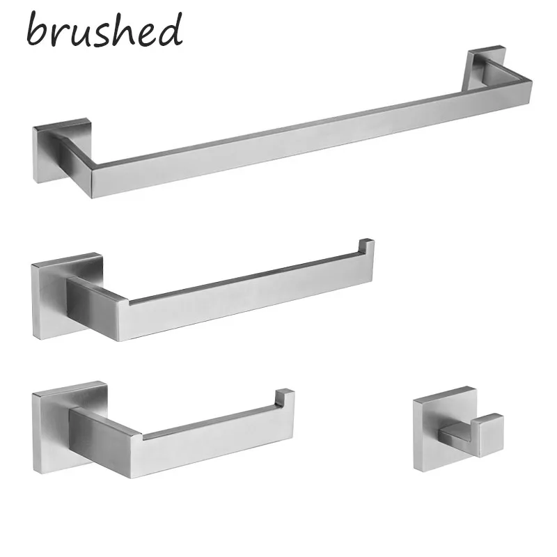 

Brushed Stainless Steel Bathroom Hardware Sets Robe Hook/Paper Holder/Towel Ring/Towel 1 bar