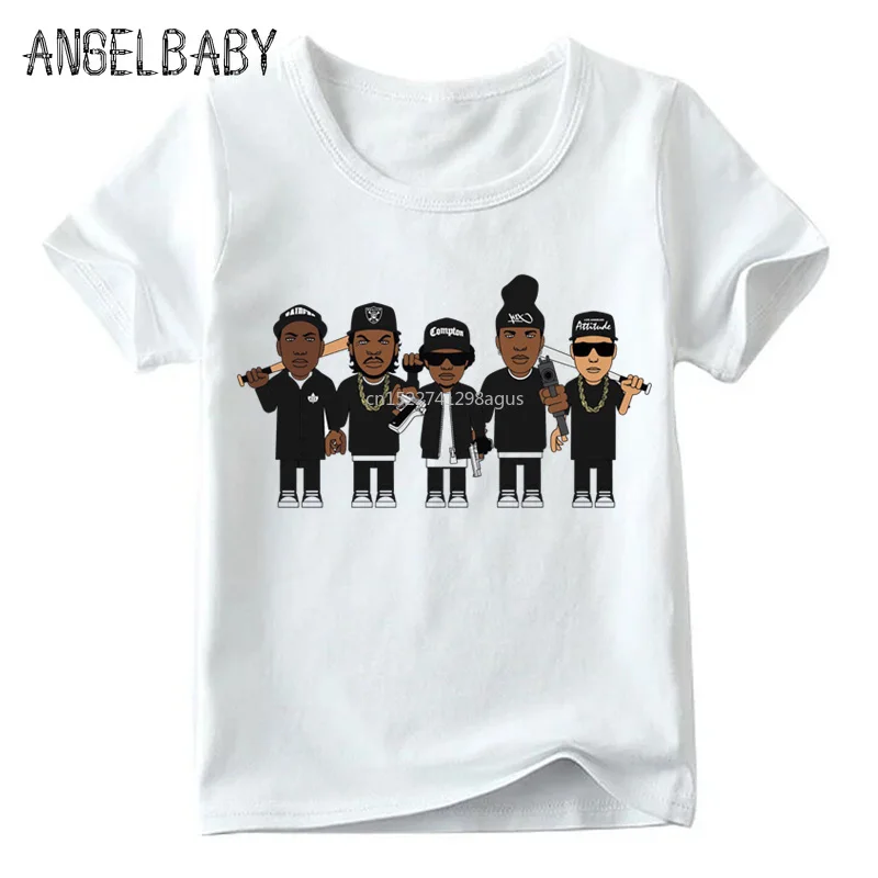 Crianças nwa em linha reta fora da camisa compton t verão bebê meninos/meninas banda hip hop manga curta topos crianças casual camiseta, hkp558