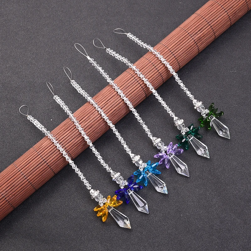 6PCS Crystal Guardian Angel Suncatcher Hanging Chakra Pendant Car Rear View Mirror Charms Rainbow Maker Home Garden Decoration