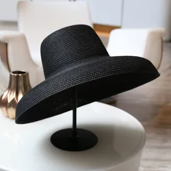 bell-shaped big brim hat vintage Audrey Hepburn straw hat sunken modelling tool  high pretend bility tourist beach atmosphere