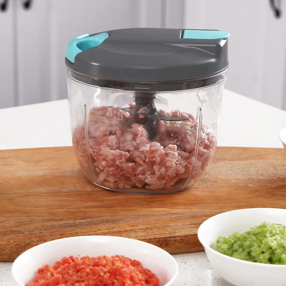 Household Mini Meat Chopper 500ML 900ML Capacity BPA Free Plastic Material Seasoning Cutter Barbecue Sausage Condiment Grinder