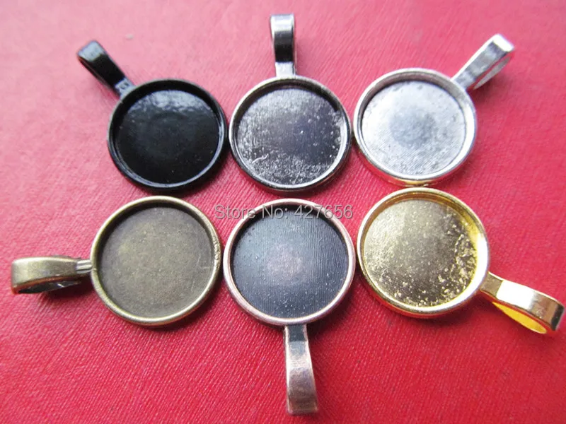 100pcs Round Frame Base Bezel Setting Tray Pendant Charm/Finding,fit 14mm Cabochon/Picture/Cameo,Big Bail Hook,6 Colors