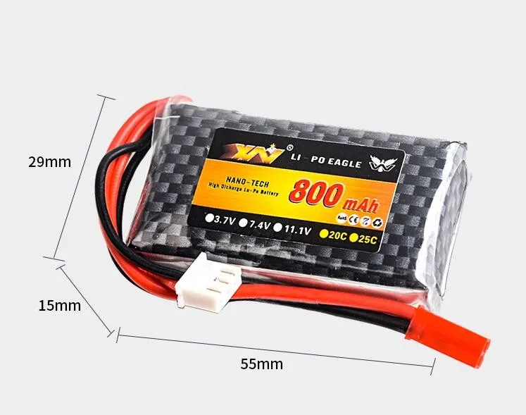 Batteria Lipo 1pcs YW li-polimero 2S 7.4v 800mah per trasmettitore MC6A MC6B ZF-6A MC-E7 Rc