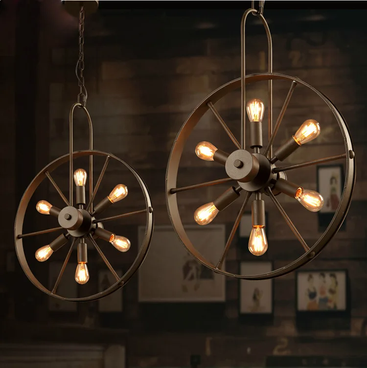 

Loft chandelier industrial wind wheel lamp creative Cafe Restaurant personality retro American country Iron Chandeliers