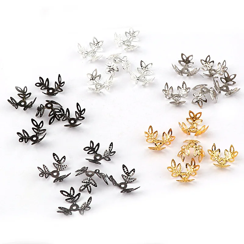 10mm Vintage Filigree Metal Three-Leaf Hollow Flower Spacer Beads End Caps Pendant DIY Charms Connectors Jewelry Findings