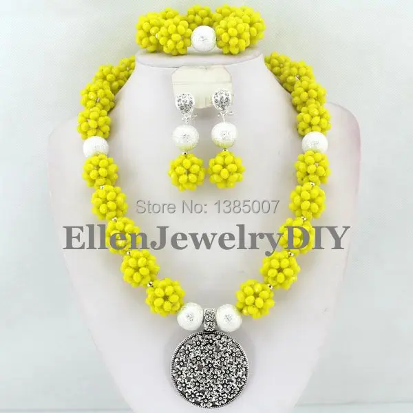 

Yellow African Beads Jewelry Set Crystal Beaded Necklace Set nigerian wedding bridal beads necklace Jewelry Set W7401