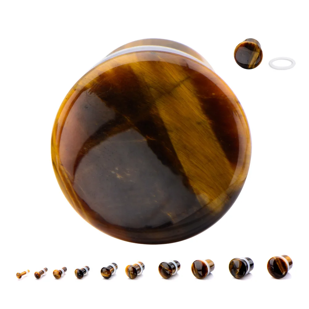 Concave Yellow Tiger Eye Stone  Single Flare Ear Gauge Plug Flesh Tunnel Organic Body Piercing Jewelry Ear  Expander Stretcher