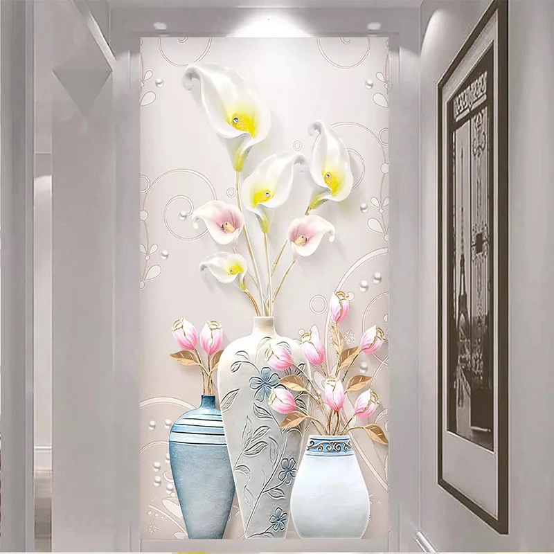 Modern Embossed Three-dimensional Simple Nordic Vase Floral Wall Covering Living Room Wall Covering Wallpaper Mural Decoration