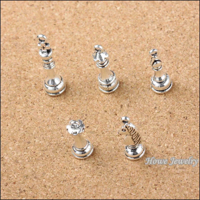 Mix 120PCS New fashion  international chess 3D charm pendant Tibetan silver fits for vintage European Bracelet DIY jewelry 20126