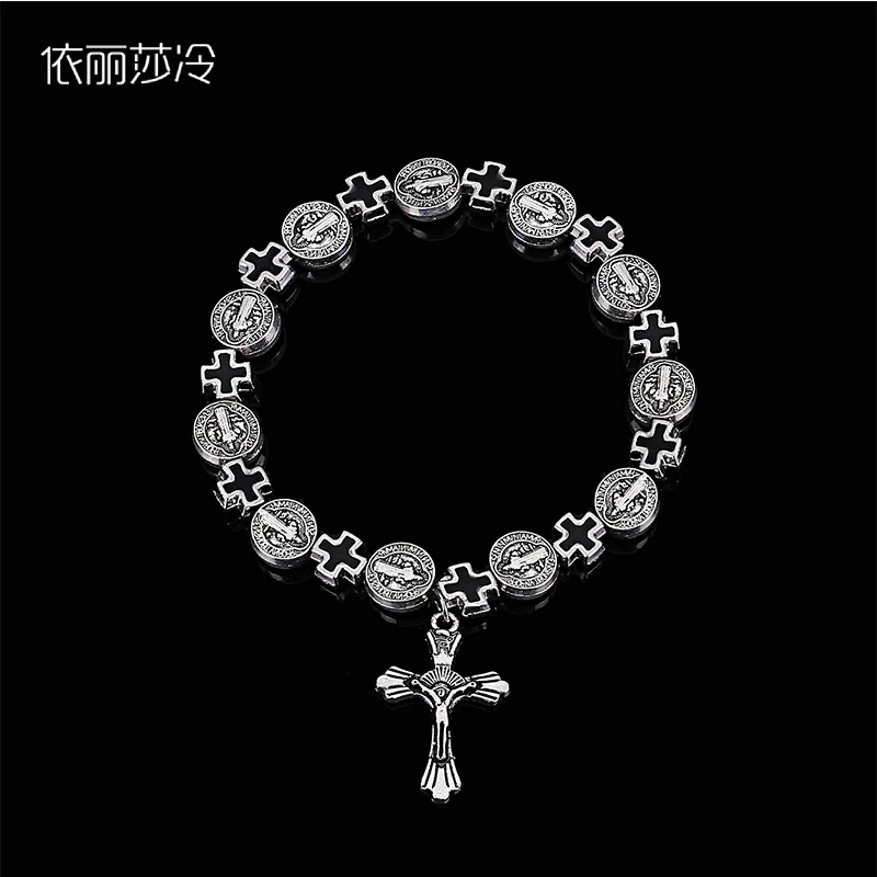 يسوع الصليب مطرز سوار، المسيح سانت سانت بنديكت سوار مطرز، المسيح الأساسية مطرز سوار القلب المقدس. #3