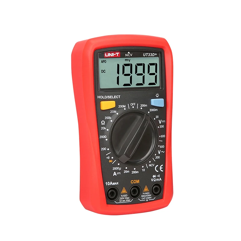 UNI-T UT33D+ Mini Digital Multimeter 600V NCV Palm Size Manual Range AC DC Voltmeter Ammeter Resistance Tester