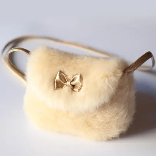 Cute Kids Children Girls Messenger Bag Mini Bowknot Crossbody Bags Soft Fur Plush Handbags Solid Color Soft Sweet Bag Purse