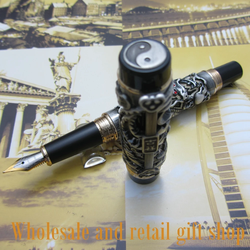 Jinhao Dragon Phoenix Lourd gris Chinois Classique Chance Clip Fontaine Stylo