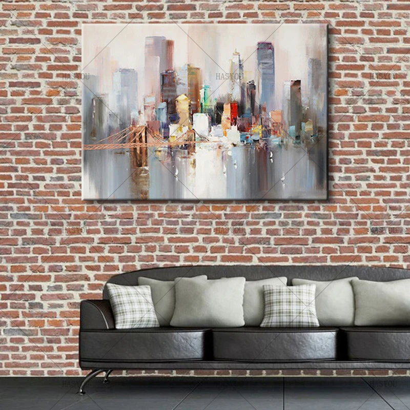 

Hand Painted 3D Canvas city building Oil Painting Modern Abstract Knife Oil Painting Wall Picture For Living Room Home Decor