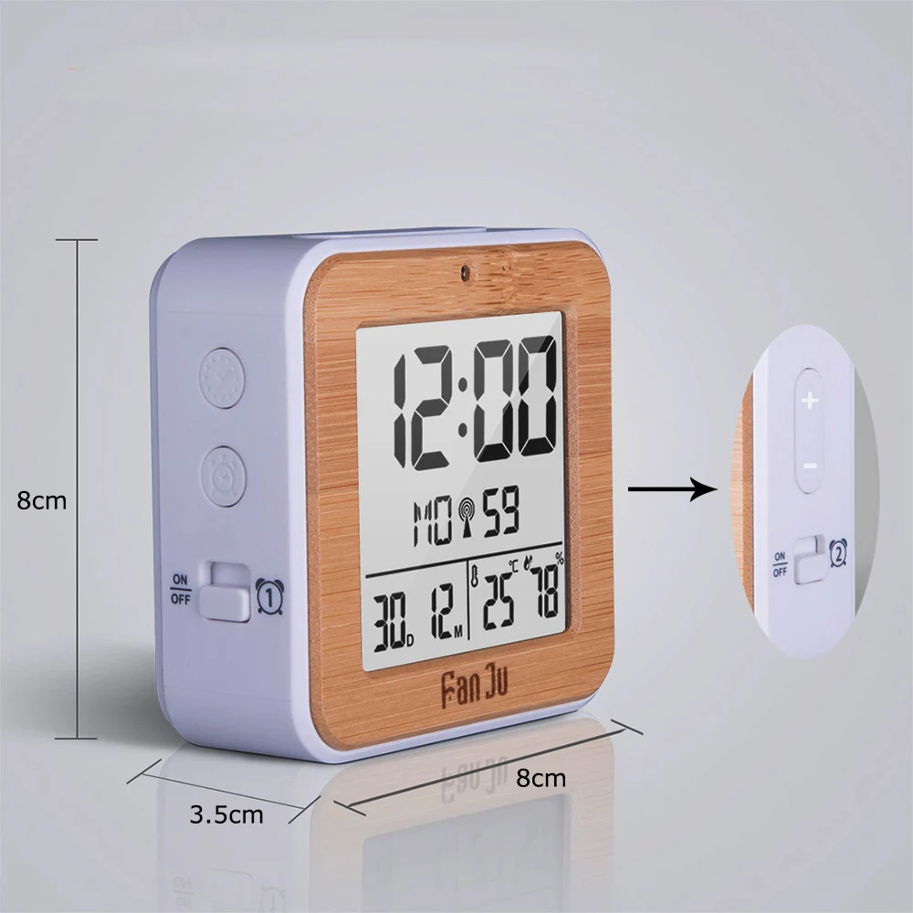 FanJu Digital Alarm Clock LED DCF Radio Dual alarm Automatic Backlight Electronic Temperature Humidity Table Time Office Gift