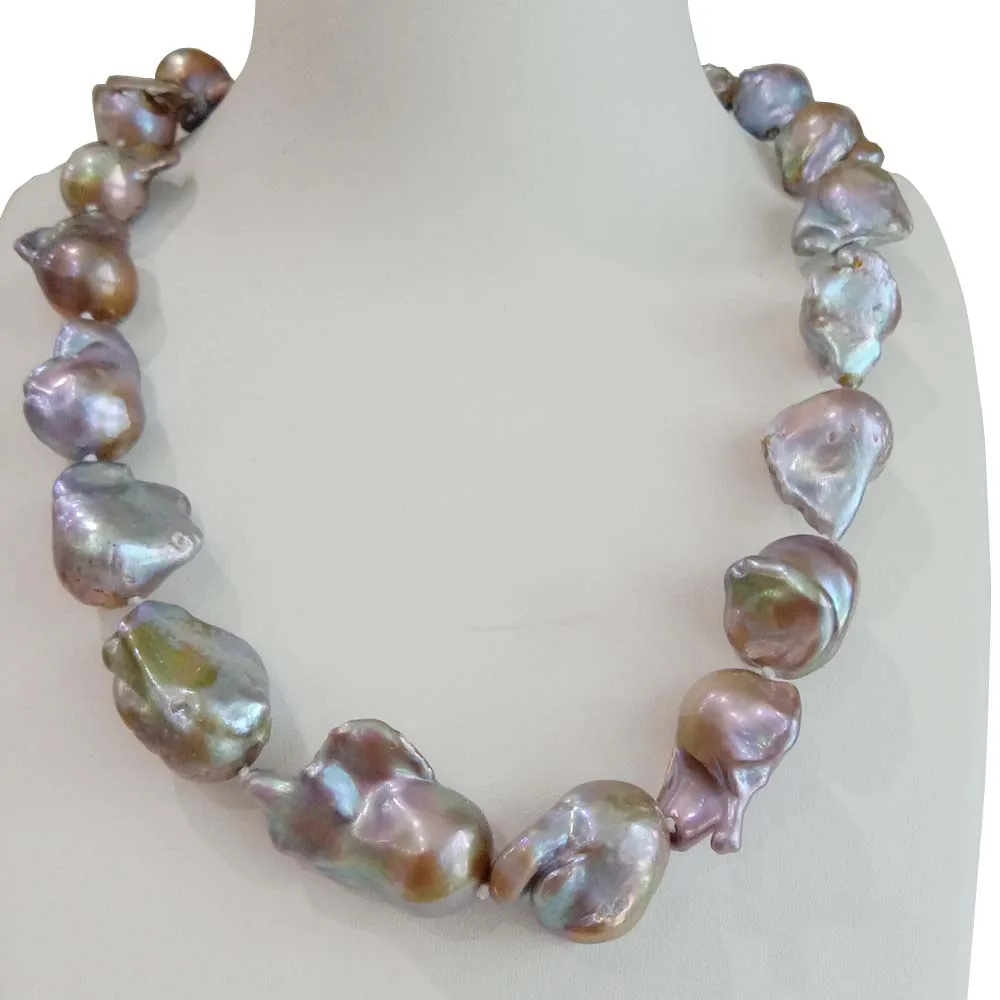 

100% NATURE FRESHWATER Baroque PEARL NECKLACE-15-19 MM big PURPLE pearl NECKLACE-IN Violet COLOR-49-120 CM