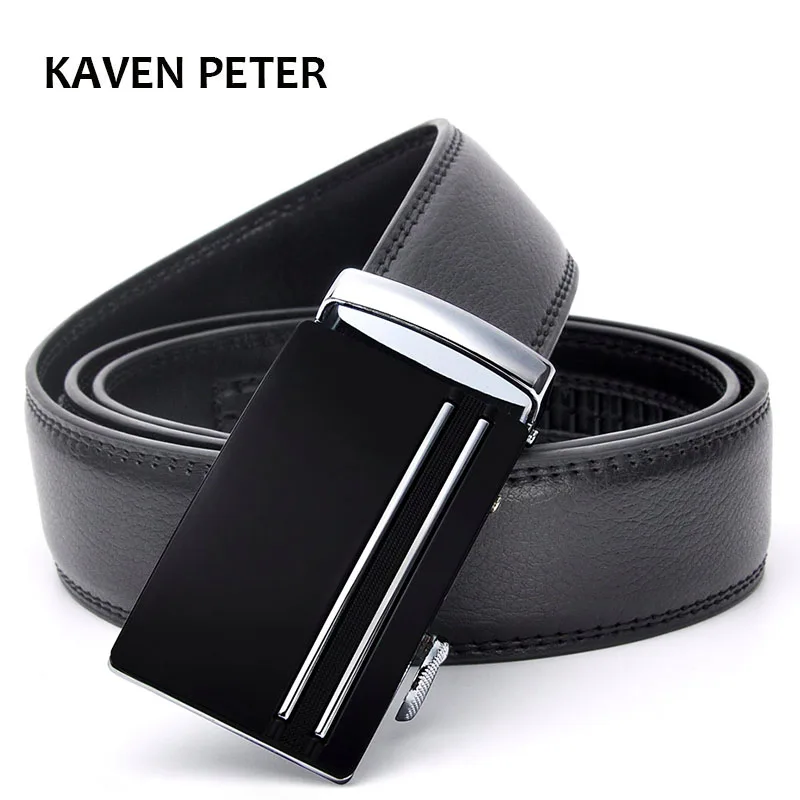 New Belt 100% Good Quality Cowskin Genuine Formal Men Leather Ratchet Belt Strap Male Metal Automatic Buckle