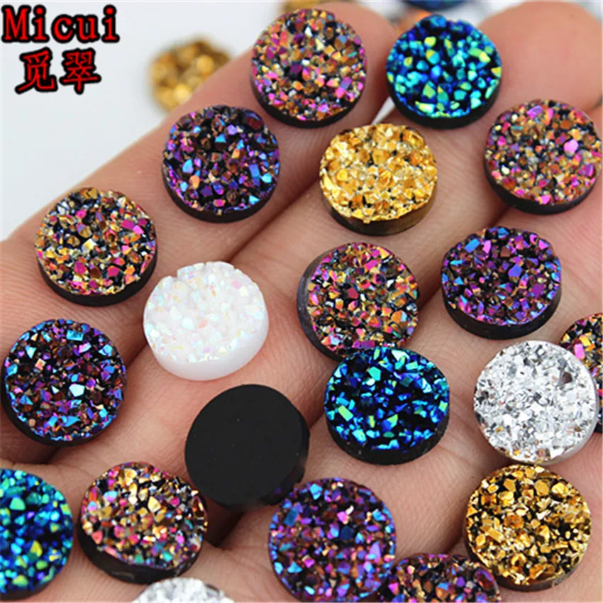 60PCS 12mm Round AB Resin Bling Irregularity Surface Ore Crystal Flatback Rhinestone Ornament DIY Wedding Appliques Craft MC82