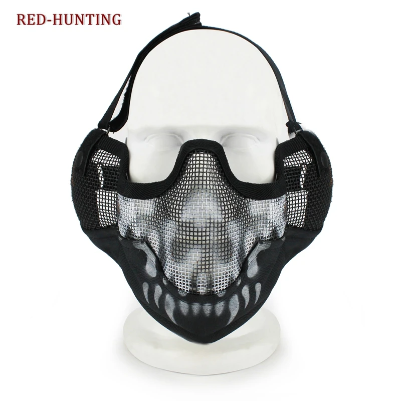 Maschera a rete mezza faccia maschera tattica pieghevole in rete con protezione per le orecchie per pistola BB Paintball per giochi CS di caccia