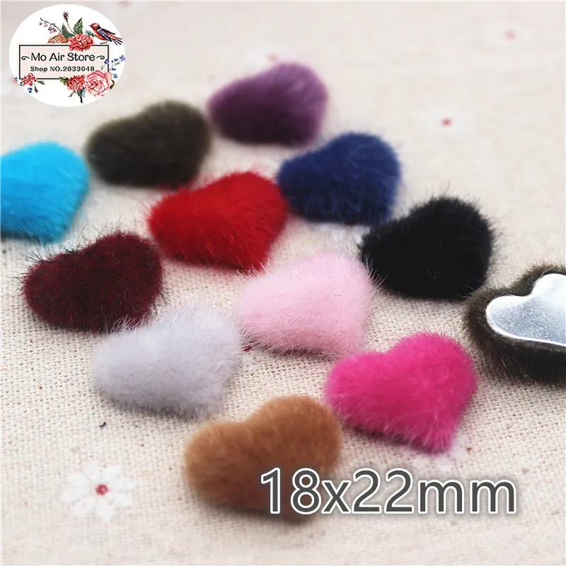 20pcs Flatback Hairy Fabric Covered Heart Buttons Home Garden Crafts Cabochon Scrapbooking