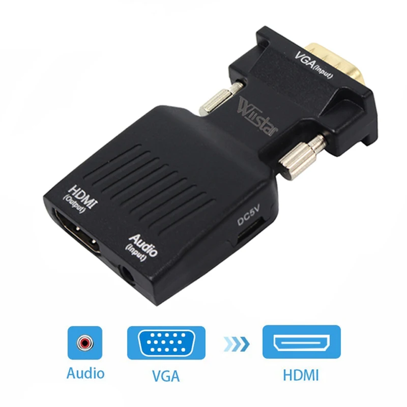 VGA mannelijk naar HDMI vrouwelijk converteradapter met audio-ingang 1080P VGA HDMI-adapter voor pc-laptop naar HDTV-projector