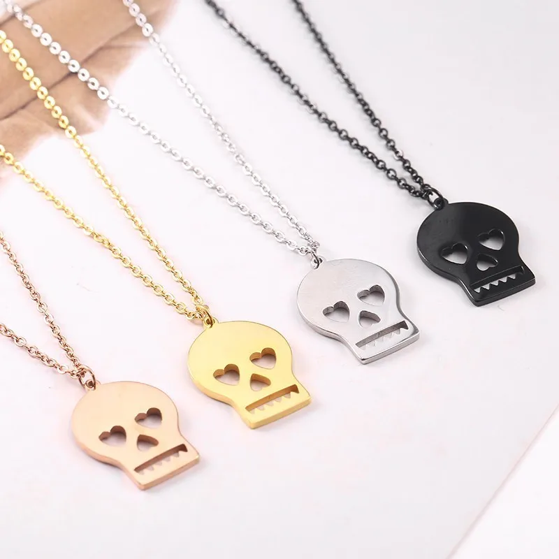 Tiny Skull Minimalist Halloween Pendant Necklaces Children Kids Cause Trouble Festival Jewelry Gifts