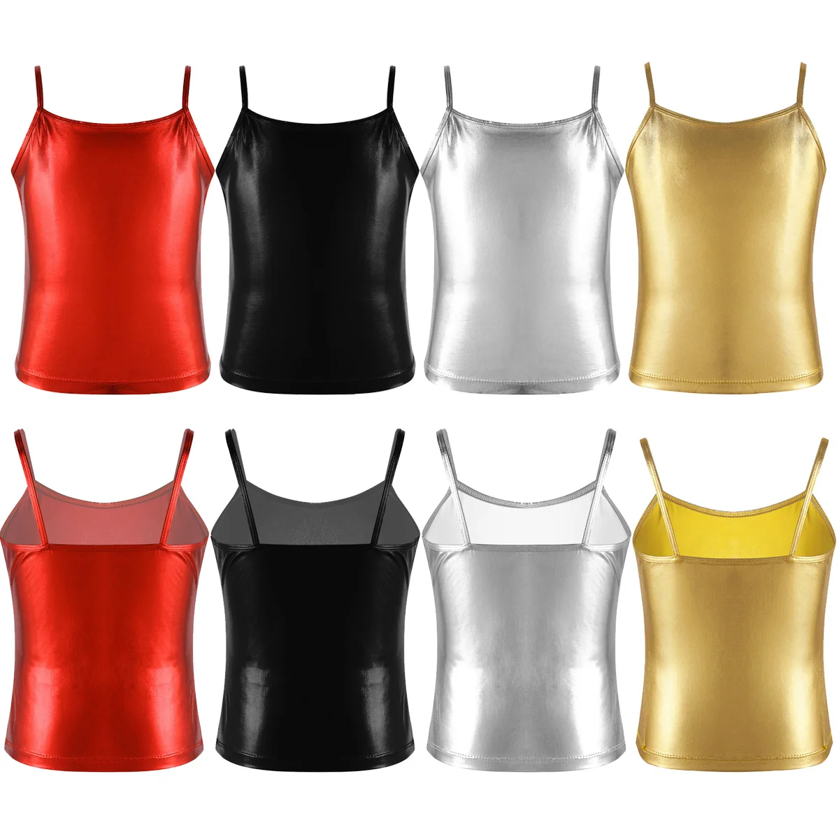 Fashion Kids Girls Ballet Dancewear Clothes Shiny Metallic Camisole Tank Top for Dance Competition Stage Performance Clothes