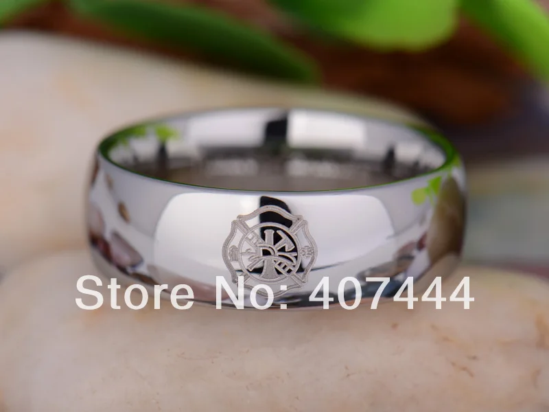 Free Shipping YGK JEWELRY Hot Sales 8MM Silver Dome Firefighter fireman New Men's Tungsten Carbide Wedding Ring