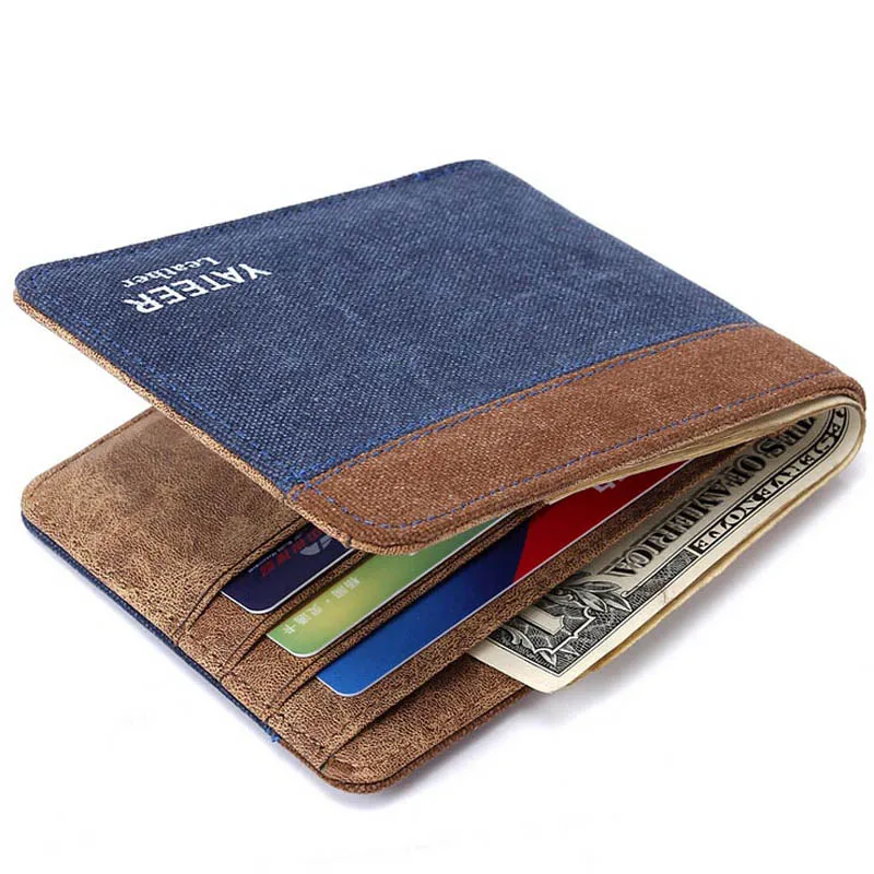 Hot sale Vintage Short Canvas With Leather Men's Wallet Male Purse ID Card Holders For Man 4 Colors