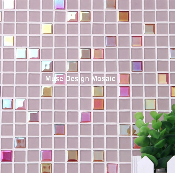 Iridescent Pink Crystal Glass Mosaic tiles Kitchen Backsplash bathroom shower border tile 3D wall sticker DIY decoration