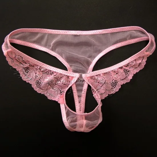 Man Men\'s sexy sheer transparent lace thongs g-string panties briefs t back panties open crotch jockstrap gay underwear pink red