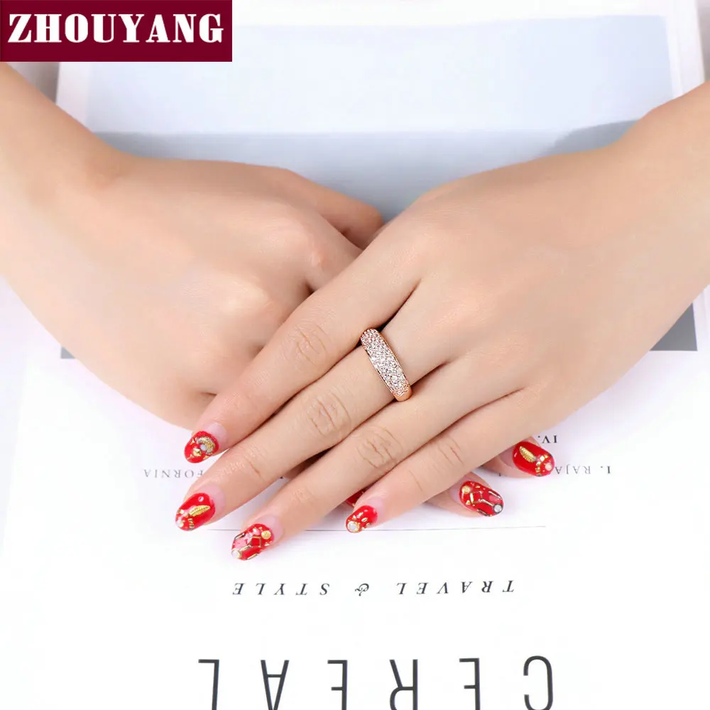 ZHOUYANG Wedding Ring For Women Elegant Cubic Zirconia Rose Gold Color Fashion Jewelry Austrian Crystals Gift ZYR061 ZYR109