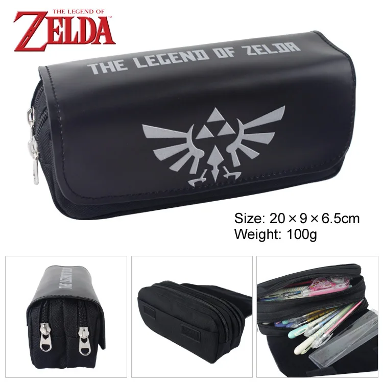 IVYYE 1PCS Black Zelda Link Anime Cosmetics Bags PU Zipper School Pencil Case Storage Pen Bag Large Pouch Stationery New