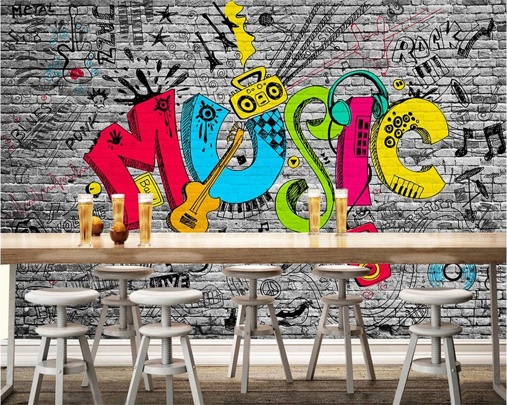 

Custom wallpaper personalized 3D brick wall graffiti letters abstract mural home decoration bar KTV background wall 3d wallpaper