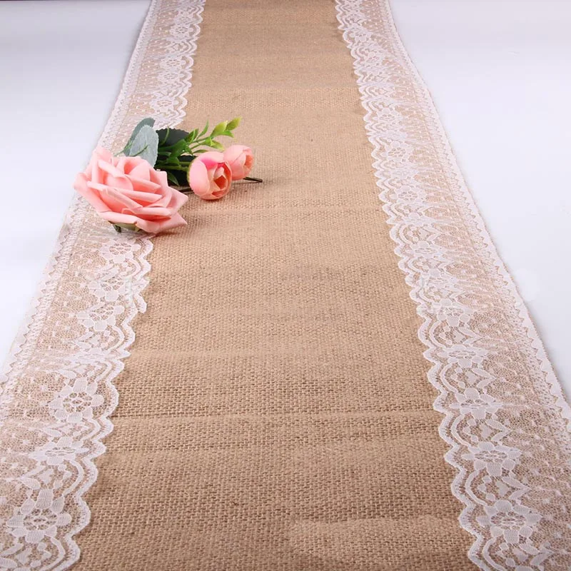 30x180cm Vintage Natural Burlap Jute Linen Christmas Wedding Champagne Table Runners Dining Room Restaurant Table Runner