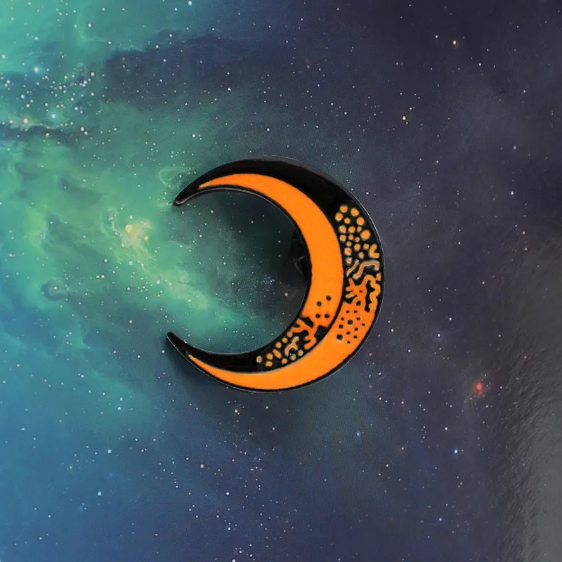 دبابيس طية صدر المينا مع هلال القمر والقط والأرانب ، بروش معدني ، شارة للملابس ، هدية مجوهرات عصرية ، عشاق علم الفلك ، أسود وبرتقالي #5