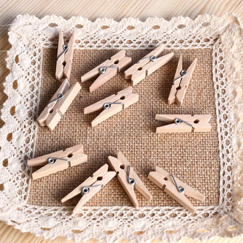 20 pcs DIYSmall Size 35mmX10mm Mini Natural Wooden Clips For Photo wall Clips Clothespin Craft Decoration Clips Pegs Wholesale