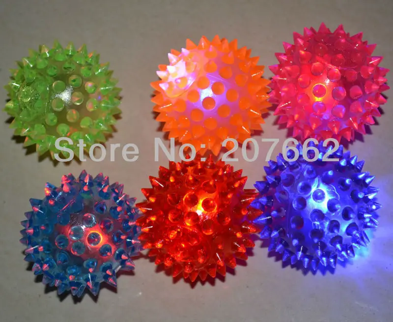 12pcs/lot 5.5cm rubber light up bouncy ball Elastic Spike LED Flash Light Massage Ball Fun Games Party Favor Gift