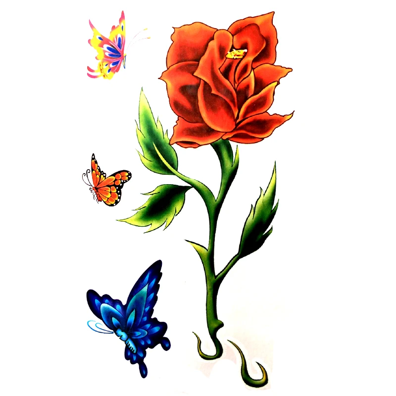 

Rose Flower Waterproof Temporary Tattoos men butterfly flash tattoo sleeve harajuku tatoo henna body art sticker