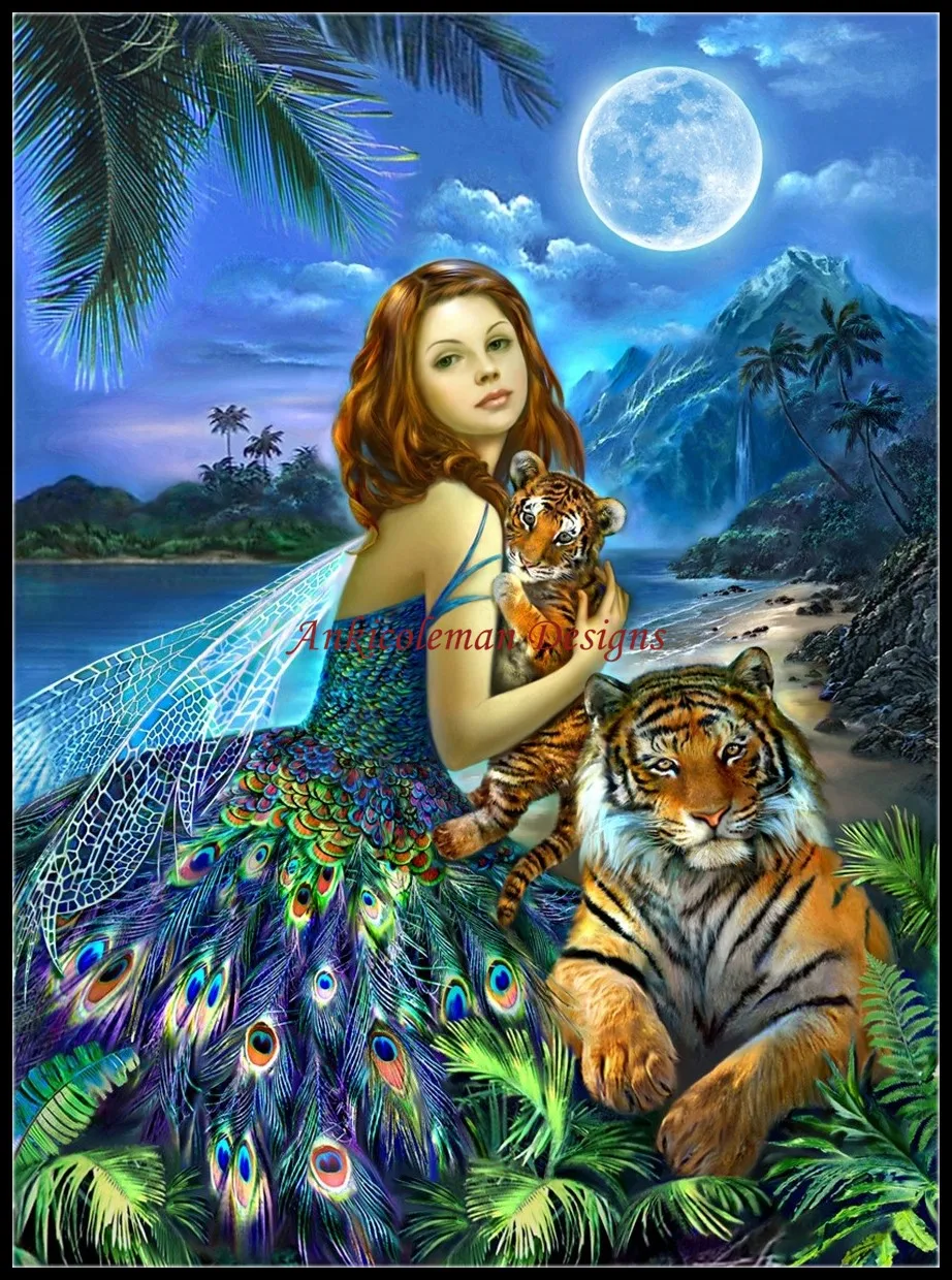 

Needlework for embroidery DIY French DMC High Quality - Counted Cross Stitch Kits 14 ct Oil painting - Fairy with Tigers