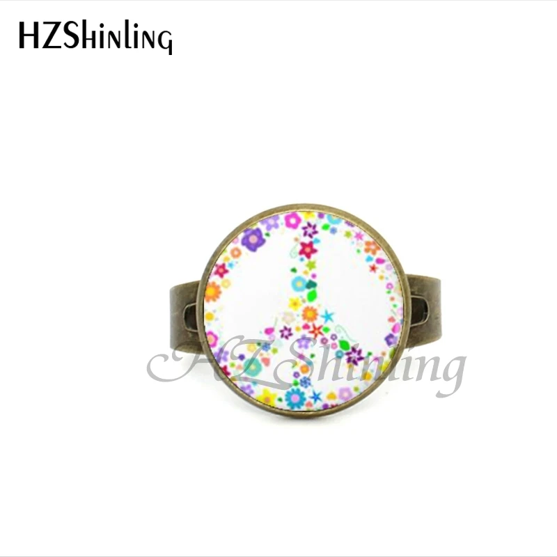 2017 New Style Hippie Peace Adjustable Ring Imagine Peace Jewelry Glass Dome Ring Gifts For Girl Bronze Ring image 4