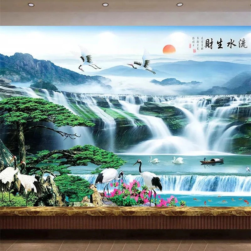 

wellyu Landscape painting waterfall landscape water and wealth TV sofa background wall custom large mural wallpaper mural