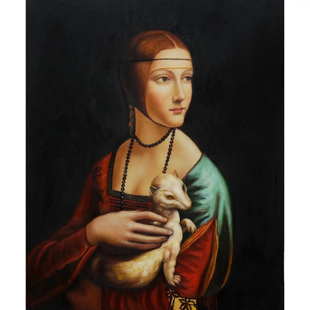 

Hand Painted Leonardo Da Vinci Oil Paintings Portrait Art Lady With Ermine Famous Reproduction Canvas For Bedroom Wall Decor