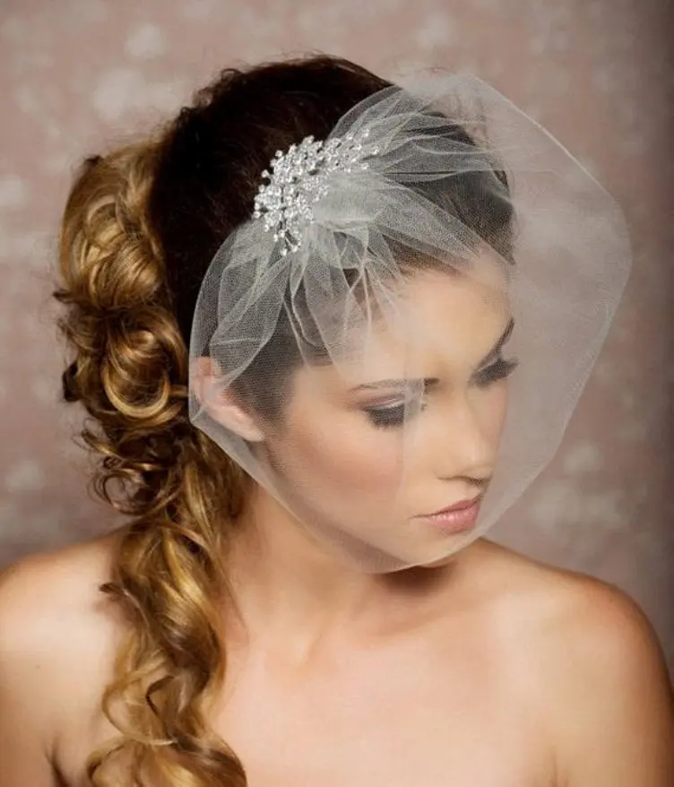 Etto bianco avorio velo corto con pettine in cristallo a nastro accessori da sposa fard con strass Voile De La Mariée