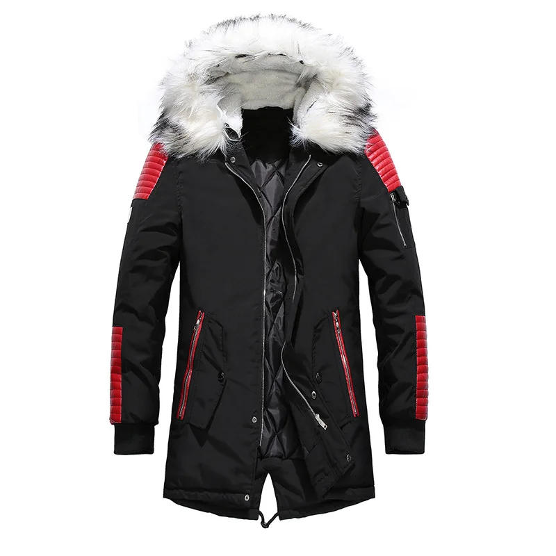 2024 Winter Jacket Men Fur Collar Hooded Oversized Black Long Parka Coats Pu Thicken Windproof Warm Jackets Outerwear